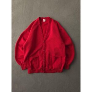 Vintage 90s Jerzees Red Cotton Blend Cardigan Sweatshirt Made In USA L
